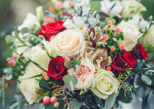 Vibrant Bouquet of Red and White Roses with Greenery for Special Occasions.