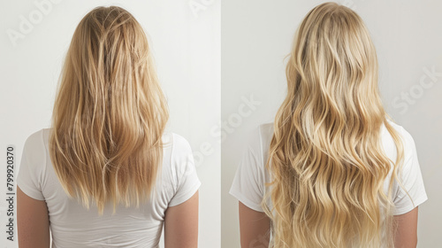 Before and after: Hair extensions give women thicker, longer hair with beautiful volume.