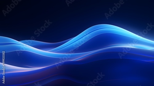  3d render, abstract minimal neon background with glowing wavy line. Dark wall illuminated with led lamps. Blue futuristic wallpaper