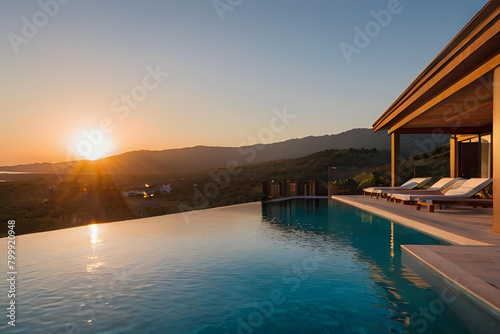 a luxury pool at sunset
