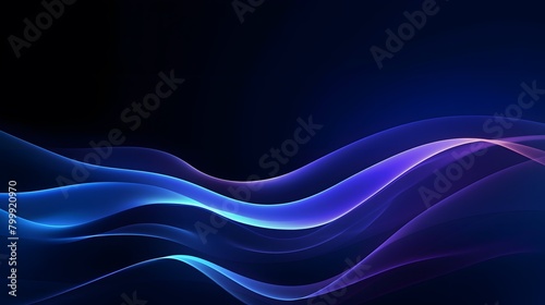  3d render, abstract minimal neon background with glowing wavy line. Dark wall illuminated with led lamps. Blue futuristic wallpaper © Gary