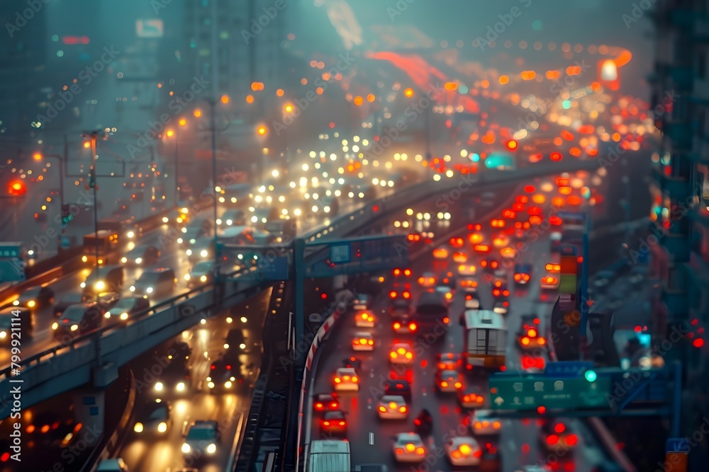 Fototapeta premium Captivating Visuals of Rush Hour Traffic Congestion on Busy Highways and City Streets