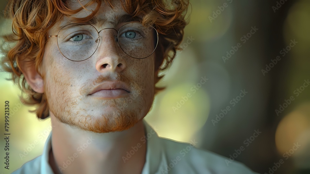 Calm and Reflective Red-Haired Man in Portrait Calm and Reflective Red-Haired Man in Portrait