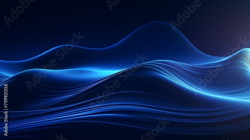  3d render  abstract minimal neon background with glowing wavy line. Dark wall illuminated with led lamps. Blue futuristic wallpaper