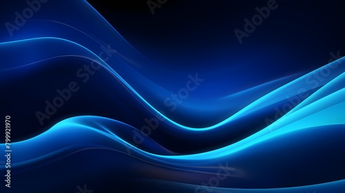  3d render  abstract minimal neon background with glowing wavy line. Dark wall illuminated with led lamps. Blue futuristic wallpaper