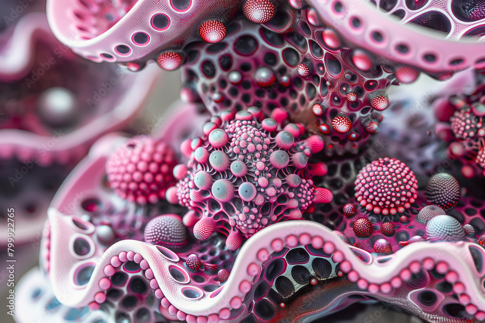 Obraz premium Vibrant Bio-Design Coral Sculpture. Contemporary Art, Museum Display Aesthetic, Gallery Exhibition. Rich Organic Texture, Abstract Tentacles, Marine Life, Isolated, Studio Shot. Postcard, Cover, Print