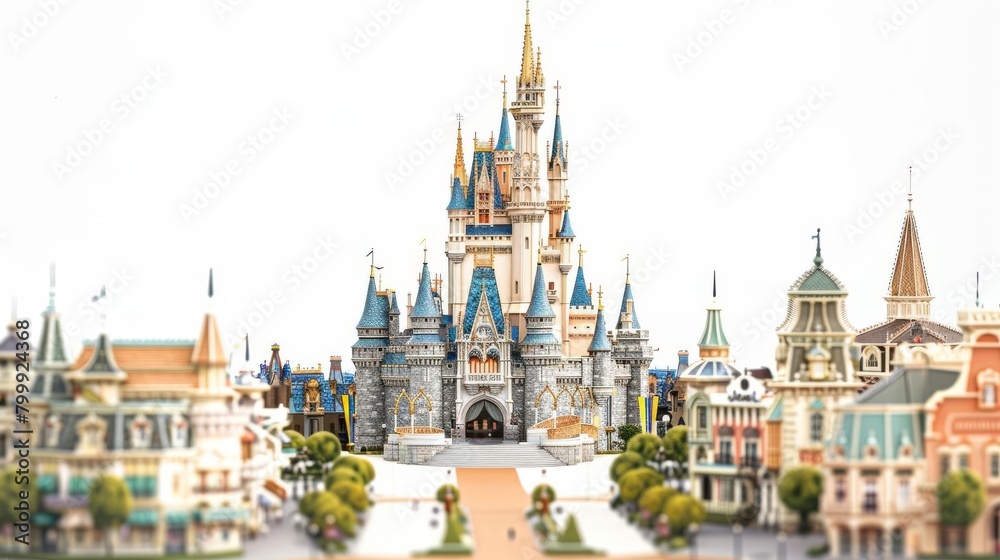Tokyo Disneyland with its iconic attractions, such as Cinderella's Castle, set against a clean white background.