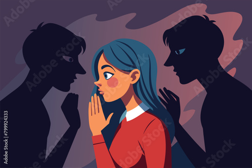 Person silhouettes with conflicting shadows, vector cartoon illustration.
