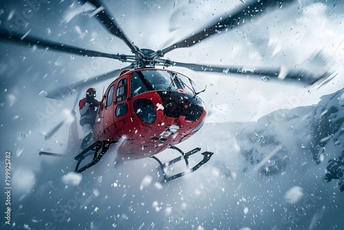 Daring Aerial Rescue in Treacherous Winter Conditions:Helicopter Emergency Medical Services in Heroic Action photo