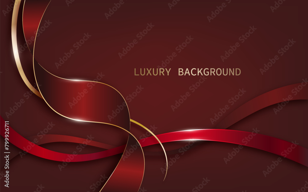 Abstract Red Ribbon Abstract red ribbon with golden lines. Luxury background style. Vector ...