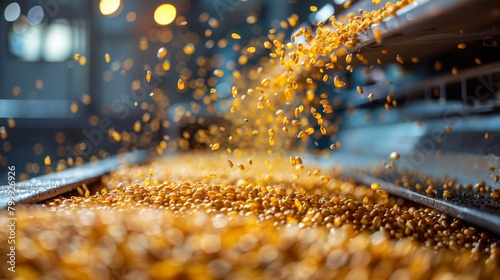 Detailed macro shot of corn grains being tested in a lab for moisture content. photo
