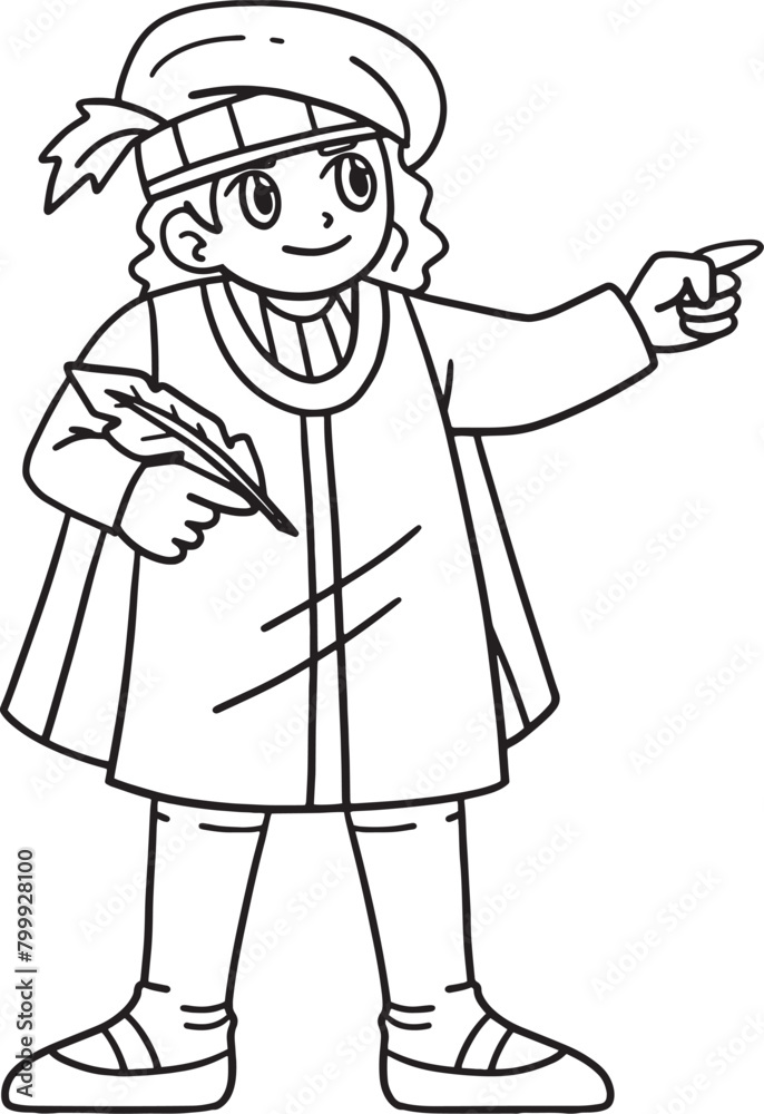 Columbus Day Man Holding a Quill Isolated Coloring Columbus Day Man Holding a Quill Isolated Coloring
