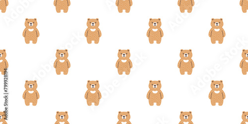 bear polar seamless pattern smile teddy doll fur vector pet cartoon doodle gift wrapping paper tile background repeat wallpaper illustration scarf isolated design