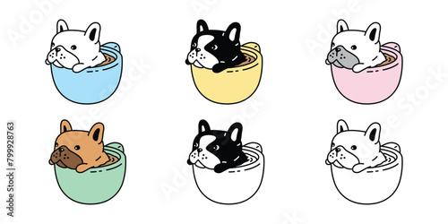 dog vector french bulldog coffee cup icon cartoon character hot tea puppy pet toy doodle symbol illustration clip art isolated design