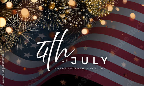 4th of July poster, fireworks and flag, USA Independence Day