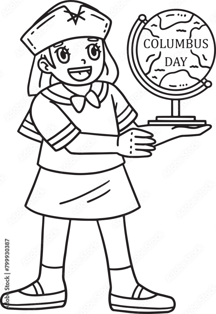 Columbus Day Girl with a Globe Isolated Coloring Columbus Day Girl with a Globe Isolated Coloring