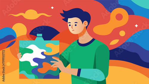 A young artist with dyspraxia creates stunning abstract paintings showcasing his ability to see the world in a unique way.. Vector illustration