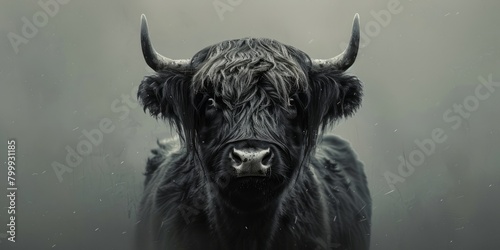 Minimalist Black Scottish Highland Cattle Portrait