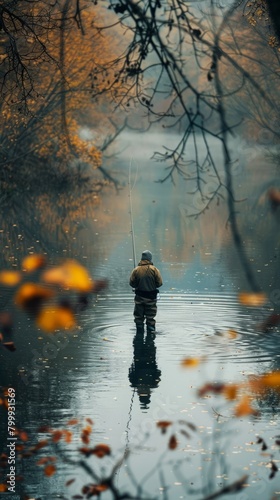 Fly fisherman fishing in a river.