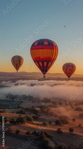 A hot air balloon launch showing 3 balloons under a clear sky