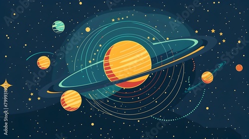 Vibrant Flat Design of the Captivating Solar System with Labeled Planets