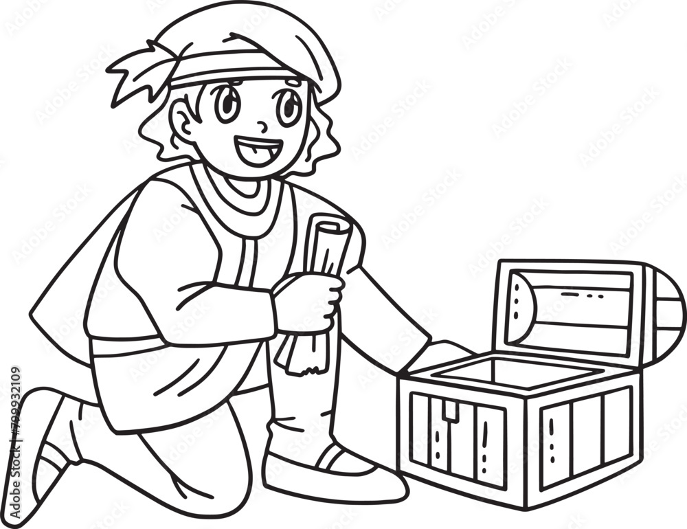 Columbus Day Man with a Chest and Map Isolated Columbus Day Man with a Chest and Map Isolated
