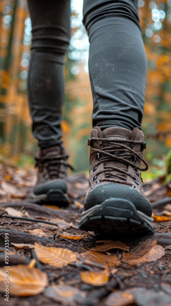 Close-Up of Walking Boots on a Nature Trail. Active Lifestyle Concept. Close-Up of Walking Boots on a Nature Trail. Active Lifestyle Concept.