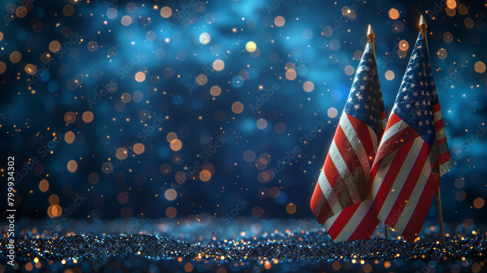 Obraz premium American Flags with Bokeh Light Background