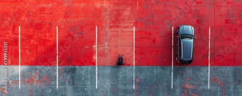 Aerial view of a person laying down in a parking lot Serravalle, Scrivia, Piedmont, Italy. photo