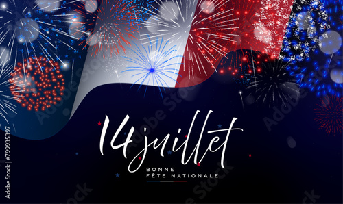 14 juillet, fête nationale française, drapeau et feu d'artifice