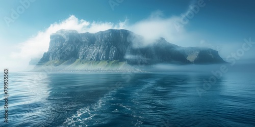 Sea, sky and mountain in the misty cloud blue landscape