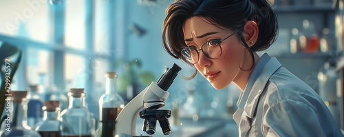 asian scientist with microscope.