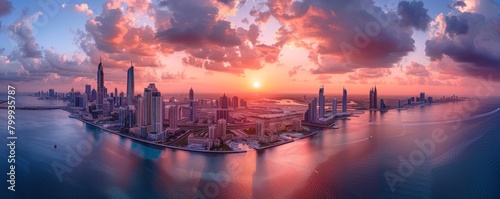 Aerial view of Dubai Marina at sunset  Dubai  United Arab Emirates.