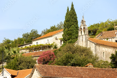 Houses of Perast, Montenegro and flowers