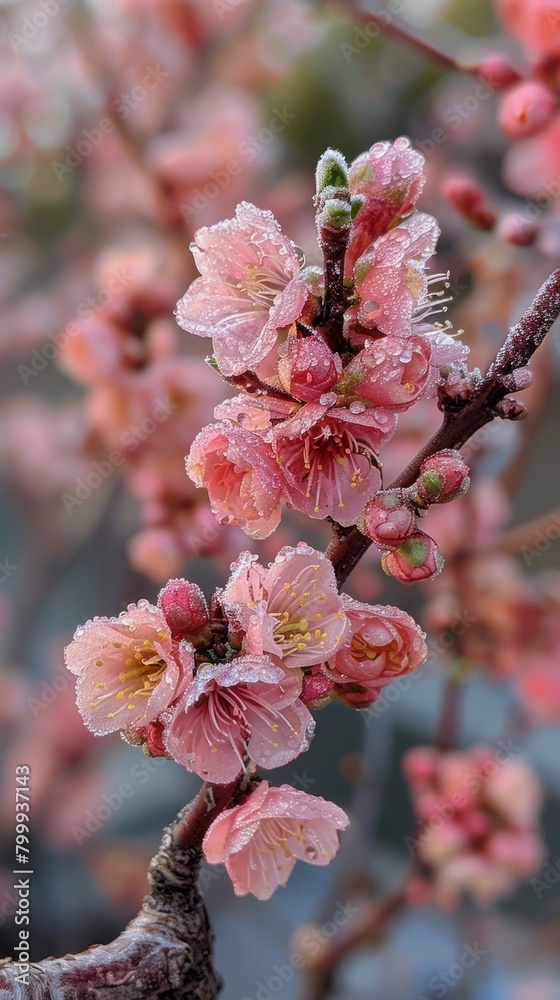 closeup of sakara cherry blossom flowers on branch in spring closeup of sakara cherry blossom flowers on branch in spring