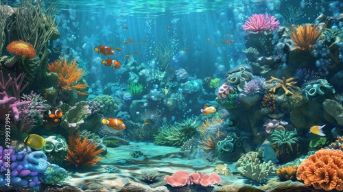 Vibrant Underwater Realm: Dynamic Coral Reef Background 