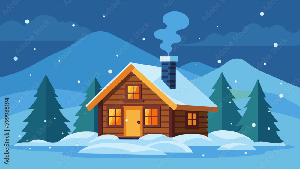 Fototapeta premium As the harsh winds and snow rage outside a cozy log cabin serves as home to a toasty sauna. The crackling fire and soothing steam provide solace.