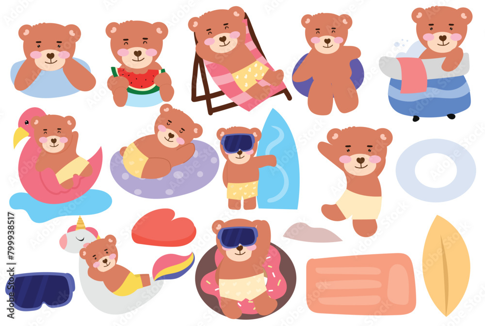 baby bear swimming on summer vacation. for newborn apparel, textiles and wallpaper Vector illustration