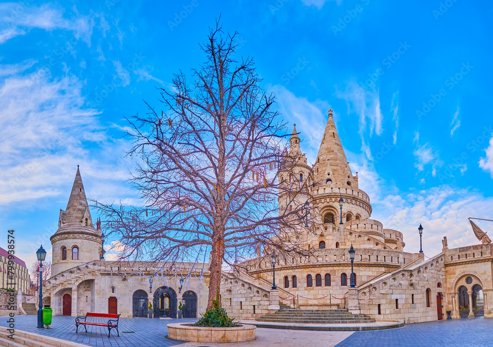 The stone towers of Fisherman's Bastion, Budapest, Hungary The stone towers of Fisherman's Bastion, Budapest, Hungary
