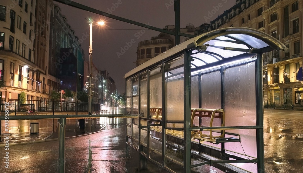 Fototapeta premium Bus shelter night time photography