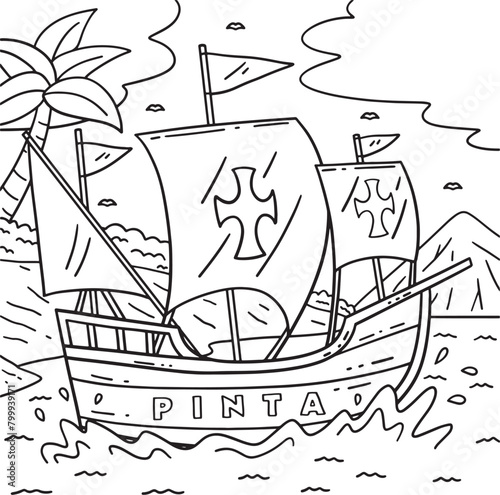 Columbus Day Pinta Ship Coloring Page for Kids