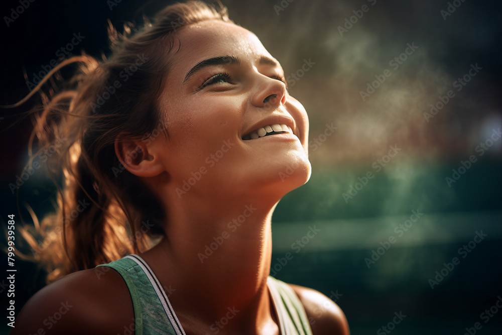Generative AI illustration of focused tennis player on court ready for important championship league match Generative AI illustration of focused tennis player on court ready for important championship league match