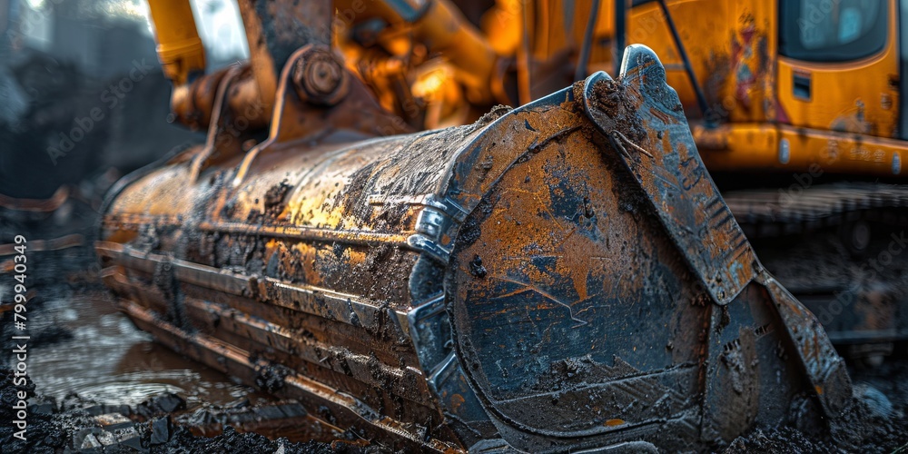 Close-up of excavator bucket at construction site Close-up of excavator bucket at construction site
