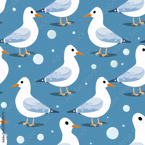 seamless pattern of Seagull on a striking blue background