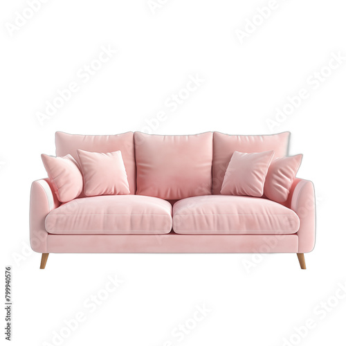 Elegant pink sofa isolated on white background 3d rendering