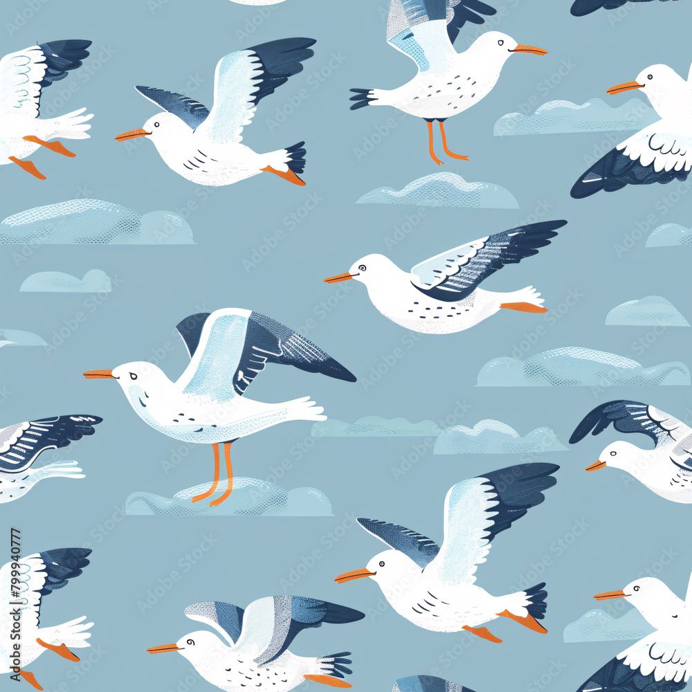 Obraz premium seamless pattern of Seagull on a striking blue background