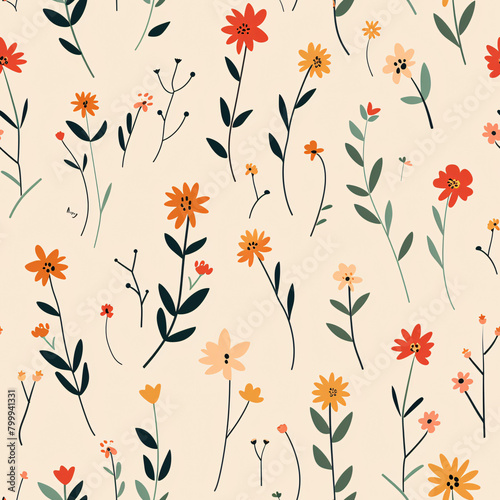 seamless Floral Pattern Design on Cream Background © Grumpy