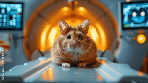 A laboratory mouse undergoing MRI scanning,Brain activity monitored in real-time photo