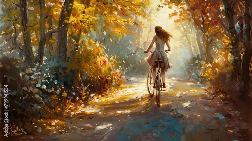 Imagine the sense of peace and contentment she finds in the simple act of pedaling her bicycle, leaving behind the stresses of daily life and immersing herself in the beauty of the present moment.