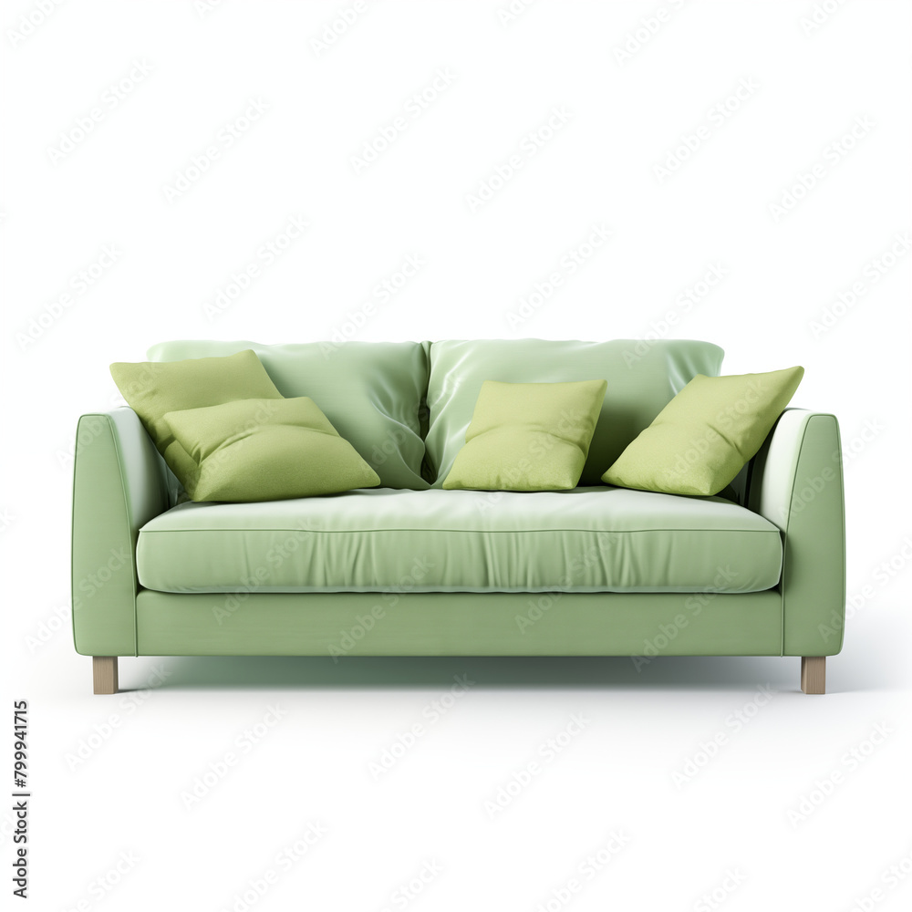Elegant green sofa isolated on white background 3D rendering Elegant green sofa isolated on white background 3D rendering